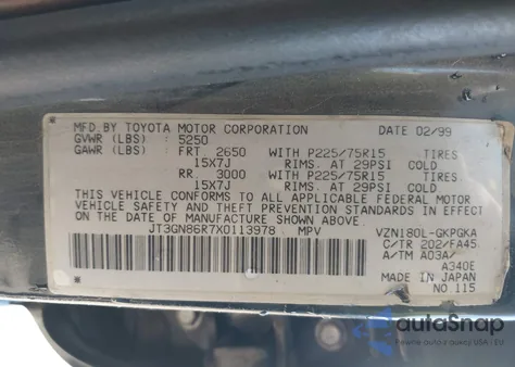 1999 Toyota 4Runner Sr5 V6 z USA, uszkodzony, nr VIN JT3GN86R7X0113978